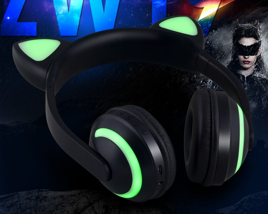 Hot Explosive Headphones Wireless Bluetooth Cat Ears Headphones Noise Reduction Live Breathing Lights Glare